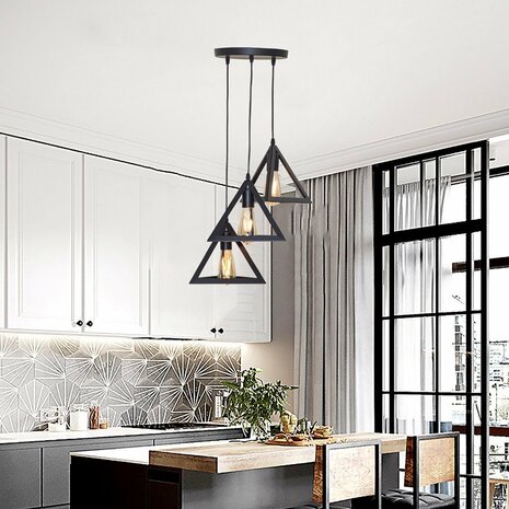 Homestyle Pro MK022-B Industriële Pyramide Hanglampen Zwart/Metaal