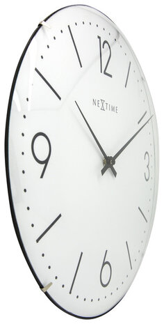 NeXtime NE-3157WI Wandklok Dia. 35 Cm, Bol Glas, Wit, 'Basic Dome'