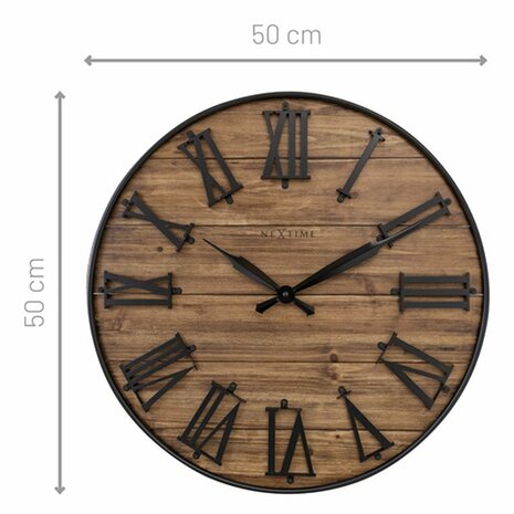 NeXtime NE-3278BR Grote Wandklok Manchester 50 cm Hout/Zwart Metaal