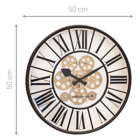 NeXtime NE-3283WI Gear Klok William 50 cm + Bewegende Tandwielen Wit