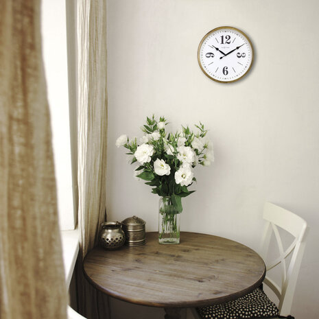 NeXtime NE-3290GO Landelijke Wandklok - 39cm - Stille Klok - Wit/ Goud- "Classic"