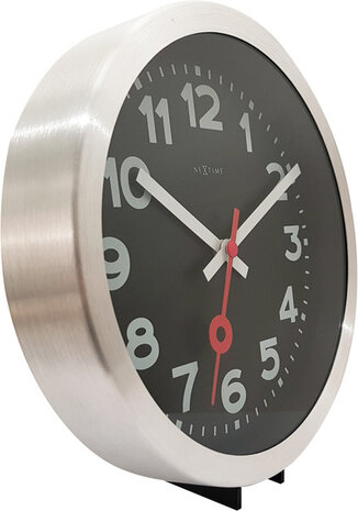 NeXtime NE-3998ARZW Wandklok 'Station' Ø19 Cm, Geborsteld Aluminium Zwart