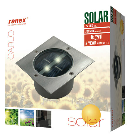 Ranex Ra-5000198 Vierkante Led Solar Grondspot Geborsteld Rvs Glas (5000.198)