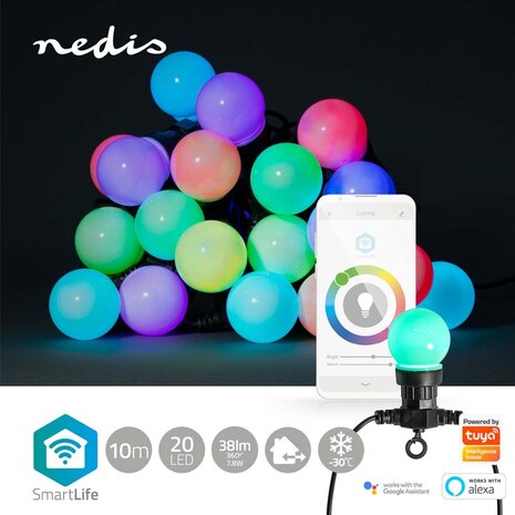 Nedis WIFILP03C20 Smartlife Decoratieve Led Feestverlichting Wi-fi Rgb 20 Led's 10 M Android™ / Ios