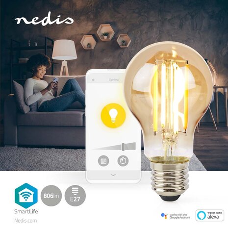 Nedis WIFILRF10A60 Smartlife Led Filamentlamp Wi-fi E27 806 Lm 7 W Warm Wit Glas Android™ / Ios Peer