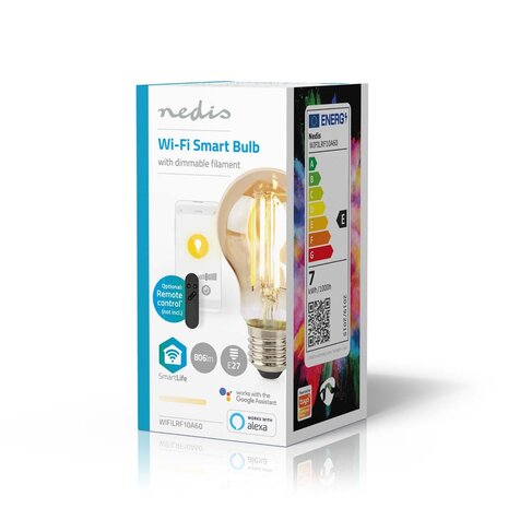 Nedis WIFILRF10A60 Smartlife Led Filamentlamp Wi-fi E27 806 Lm 7 W Warm Wit Glas Android™ / Ios Peer