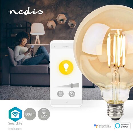 Nedis WIFILRF10G125 Smartlife Led Filamentlamp Wi-fi E27 806 Lm 7 W Warm Wit Glas Android™ / Ios Globe