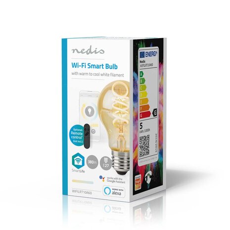 Nedis WIFILRT10A60 Smartlife Led Filamentlamp Wi-fi E27 360 Lm 4.9 W Warm To Cool White 1800 - 6500 K Glas Android™ / Ios Peer