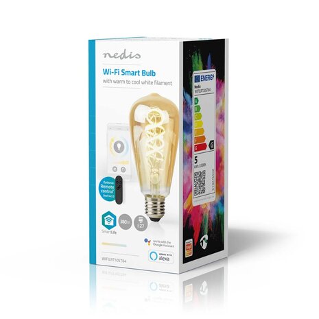 Nedis WIFILRT10ST64 Smartlife Led Filamentlamp Wi-fi E27 360 Lm 4.9 W Warm To Cool White 1800 - 6500 K Glas Android™ / Ios St64