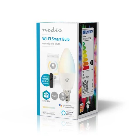 Nedis WIFILRW10E14 Smartlife Led Bulb Wi-fi E14 470 Lm 4.9 W Warm To Cool White Energieklasse: F Android™ / Ios Kaars