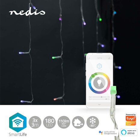 Nedis WIFILXC01C180 Smartlife Decoratieve Led Gordijn Wi-fi Rgb 180 Led's 3 M Android™ / Ios