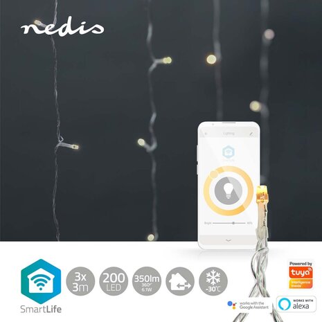 Nedis WIFILXC01W200 Smartlife Decoratieve Led Gordijn Wi-fi Warm Wit 200 Led's 3.00 M Android™ / Ios