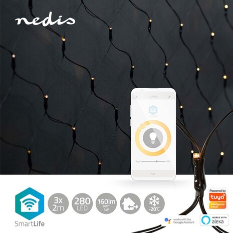 Nedis WIFILXN01W280 Smartlife Decoratieve LED Net 280 LEDs Zwart