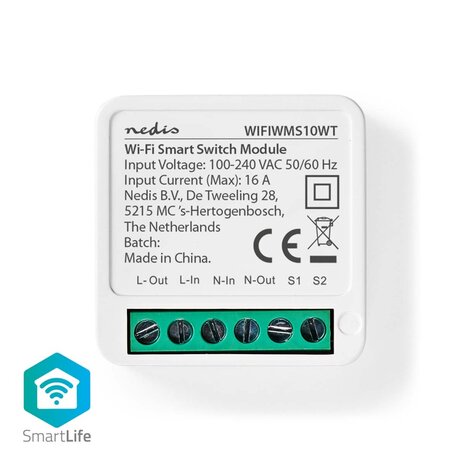 Nedis WIFIWMS10WT Smartlife Schakelaar Wi-fi 3680 W Kroonsteen App Beschikbaar Voor: Android™ / Ios