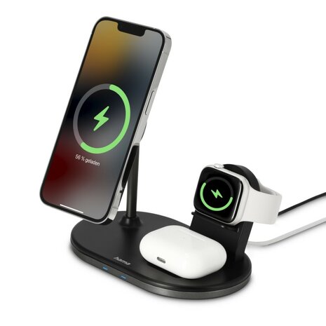 Hama 3in1 Draadloos Oplaadstation MagCharge Multi Voor IPhone AirPods En Watch