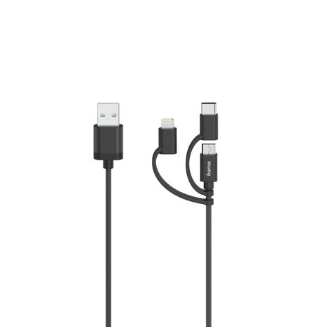 Hama Micro-USB-kabel 3in1 Incl. Adapt. Naar USB-C & Lightning USB 2.0 0,75 M