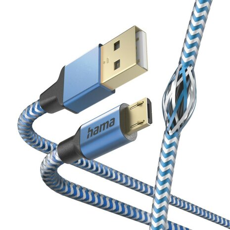 Hama Oplaadkabel Reflective USB-A - Micro-USB 1,5 M Nylon Blauw