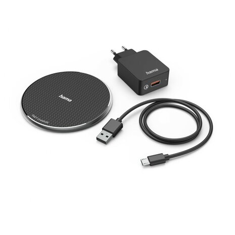 Hama Wireless Charger Set QI-FC10 10 W Draadl. Smartphone-oplaadpad Zwart