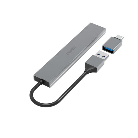 Hama USB-hub 4-poorts USB 3.2 Gen1 5 Gbit/s Ultra Slim Incl. USB-C-adapter