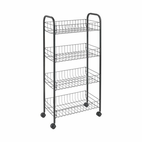 Metaltex Ascona Trolly met Wielen + 4 Manden 41x23x84 cm Mat Zwart/Metaal