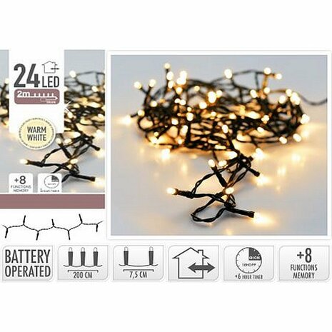 S.I.A. Batterij Kerstverlichting 1.8M 24 LED's IP44 + Timer