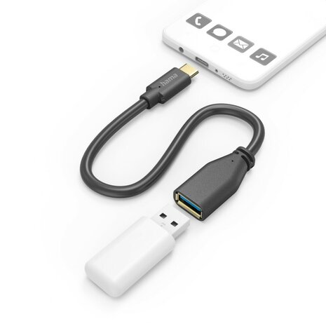 Hama USB-adapterkabel OTG USB-C-stekker - USB-A-aansluiting 15 Cm Zwart