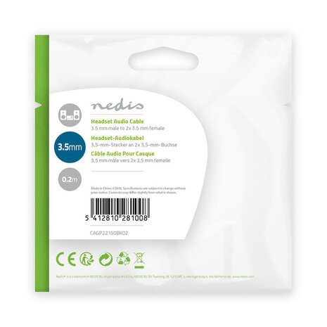 Nedis CAGP22150BK02 Audiokabel Headset 3,5 Mm Male - 2x 3,5 Mm Female 0,2 M Zwart