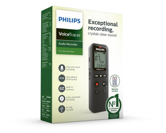 Philips DVT1160 VoiceTracer Audiorecorder Zwart