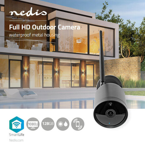 Nedis WIFICO40CBK Smartlife Camera Voor Buiten Wi-fi Full Hd 1080p Ip65 Cloud / Microsd 12 V Dc Nachtzicht Android™ & Ios Zwart