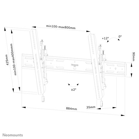 Neomounts WL35S-850BL18 Kantelbare Wandsteun voor Schermen tot 98 Inch Zwart