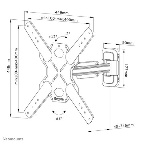 Neomounts WL40S-840BL14 Full Motion Wandsteun voor Schermen tot 65 Inch Zwart