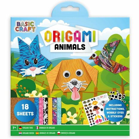 Basic Craft Origami Set Bloemen of Dieren + Stickers Verschillende Uitvoeringen