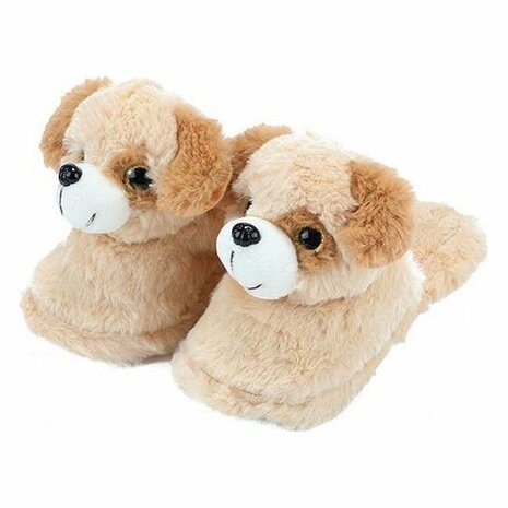 Pluche Kinderpantoffels Hond Maat 28-30 Beige