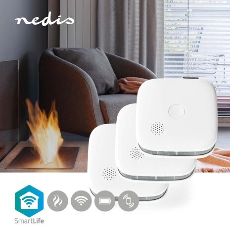 Nedis WIFIDS20WT3 Smartlife Rookmelder Wi-fi Batterij Gevoed Levenscyclus Sensor: 10 Jaar En 14604 Max. Batterijduur: 24 Maanden Android™ / Ios 85 Db Wit 3 Stuks