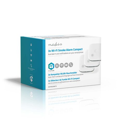 Nedis WIFIDS20WT3 Smartlife Rookmelder Wi-fi Batterij Gevoed Levenscyclus Sensor: 10 Jaar En 14604 Max. Batterijduur: 24 Maanden Android™ / Ios 85 Db Wit 3 Stuks