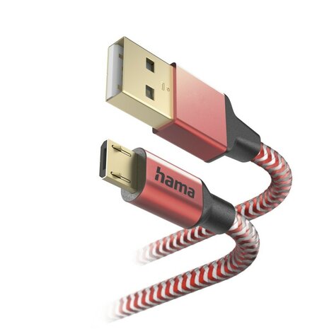 Hama Oplaadkabel Reflective USB-A - Micro-USB 1,5 M Nylon Rood