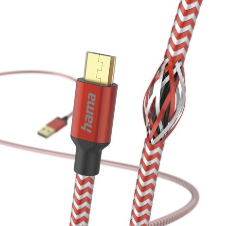 Hama Oplaadkabel Reflective USB-A - Micro-USB 1,5 M Nylon Rood