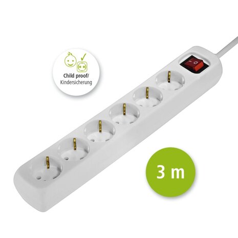 Hama Distribution Panel 6 Sockets With Switch Child-proof 3 M White