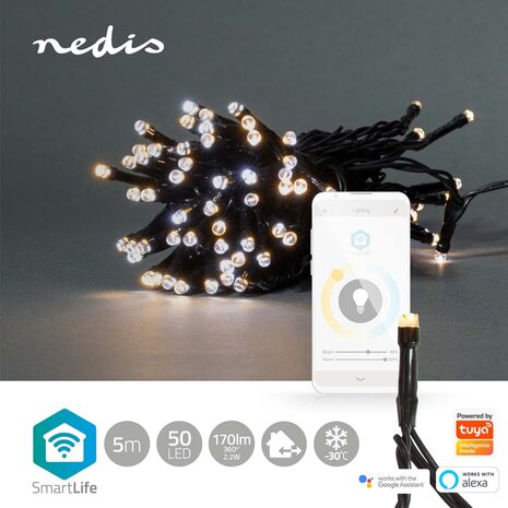 Nedis WIFILX02W50 Smartlife Decoratieve Led Koord Wi-fi Warm Tot Koel Wit 50 Led's 5.00 M Android™ / Ios