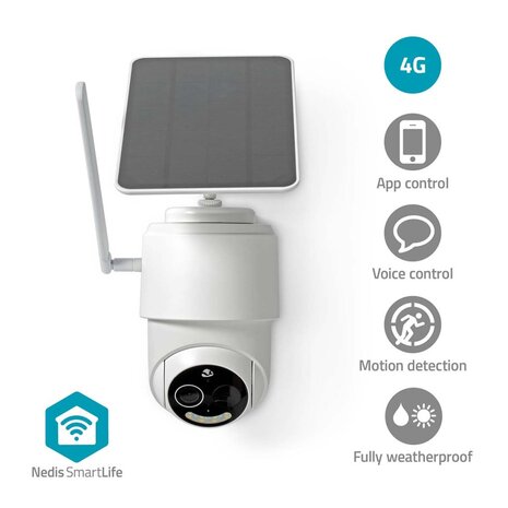 Nedis SIMCBO50WT Smartlife Camera Voor Buiten 4g Full Hd 1080p Kiep En Kantel Ip65 Cloud Opslag (optioneel) / Microsd (niet Inbegrepen) 5 V Dc Met Bewegingssensor Nachtzicht Wit