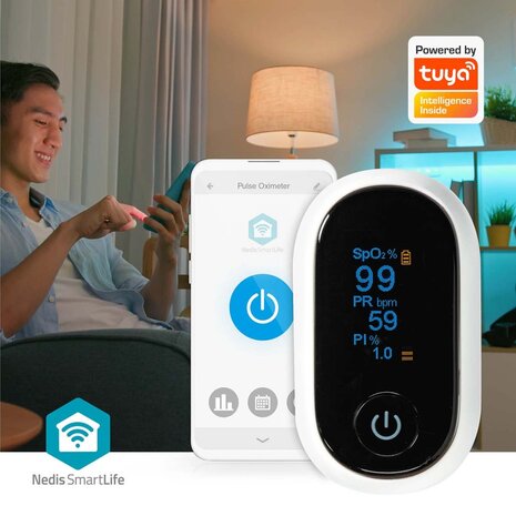 Nedis BTHOX10WT Smartlife Pulse Oximeter Bluetooth® Oled-scherm Anti-bewegingsinterferentie / Auditief Alarm / Hoge Precisie Sensor / Perfusie-index / Polsslag / Zuurstofverzadiging (spo2) Wit