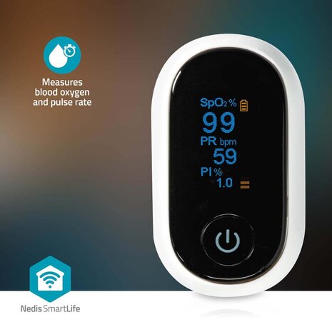 Nedis BTHOX10WT Smartlife Pulse Oximeter Bluetooth® Oled-scherm Anti-bewegingsinterferentie / Auditief Alarm / Hoge Precisie Sensor / Perfusie-index / Polsslag / Zuurstofverzadiging (spo2) Wit