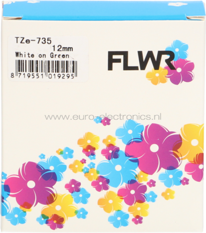 FLWR Brother TZE-735 wit op groen breedte 12 mm