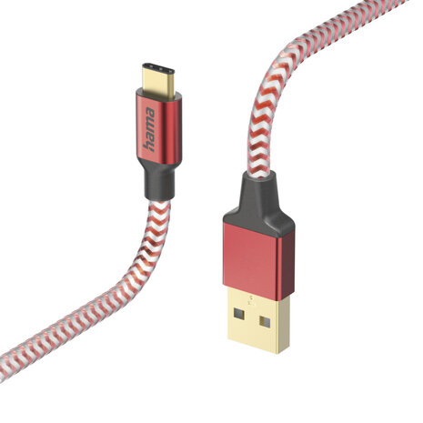 Hama Oplaadkabel Reflective USB-A - USB-C 1,5 M Nylon Rood