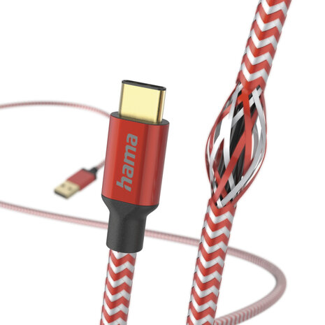 Hama Oplaadkabel Reflective USB-A - USB-C 1,5 M Nylon Rood