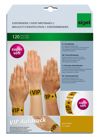 Sigel SI-EB217 Evenementenbandjes Super Soft 255x25mm Goud Met VIP Oprdruk 120 St