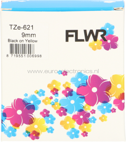 FLWR Brother TZE-621 zwart op geel breedte 9 mm