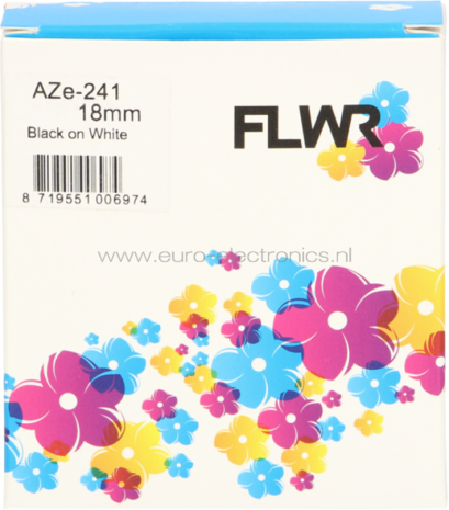 FLWR Brother TZE-241 zwart op wit breedte 18 mm