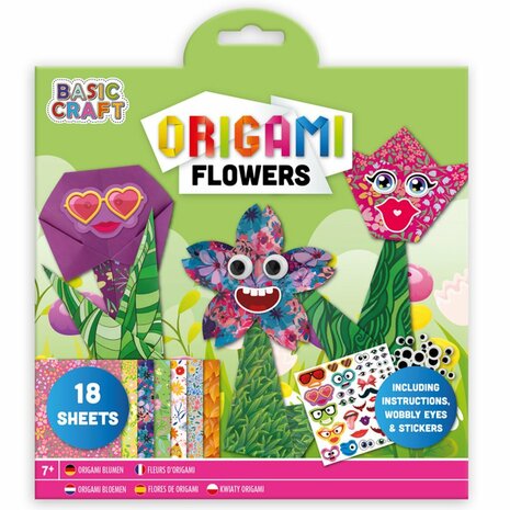 Basic Craft Origami Set Bloemen of Dieren + Stickers Verschillende Uitvoeringen