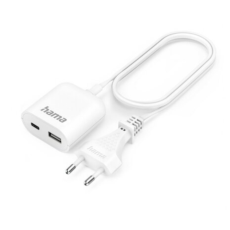 Hama USB Netadapter met 190 cm Lange Kabel 3.5A 1x USB A 1x USB C Wit